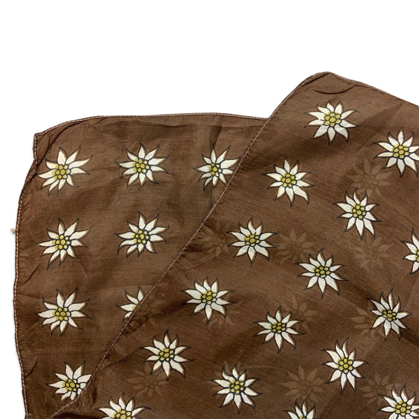 70s Vintage Brown White Yellow Dutch Daisy Edelweiss Flower Scarf