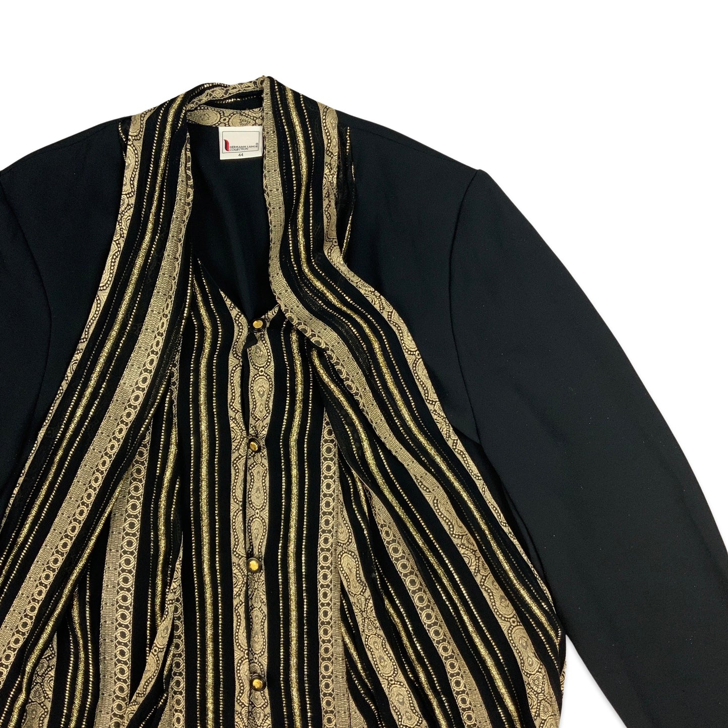 Vintage 90s Black and Gold Lurex Button-up Blouse 16 18