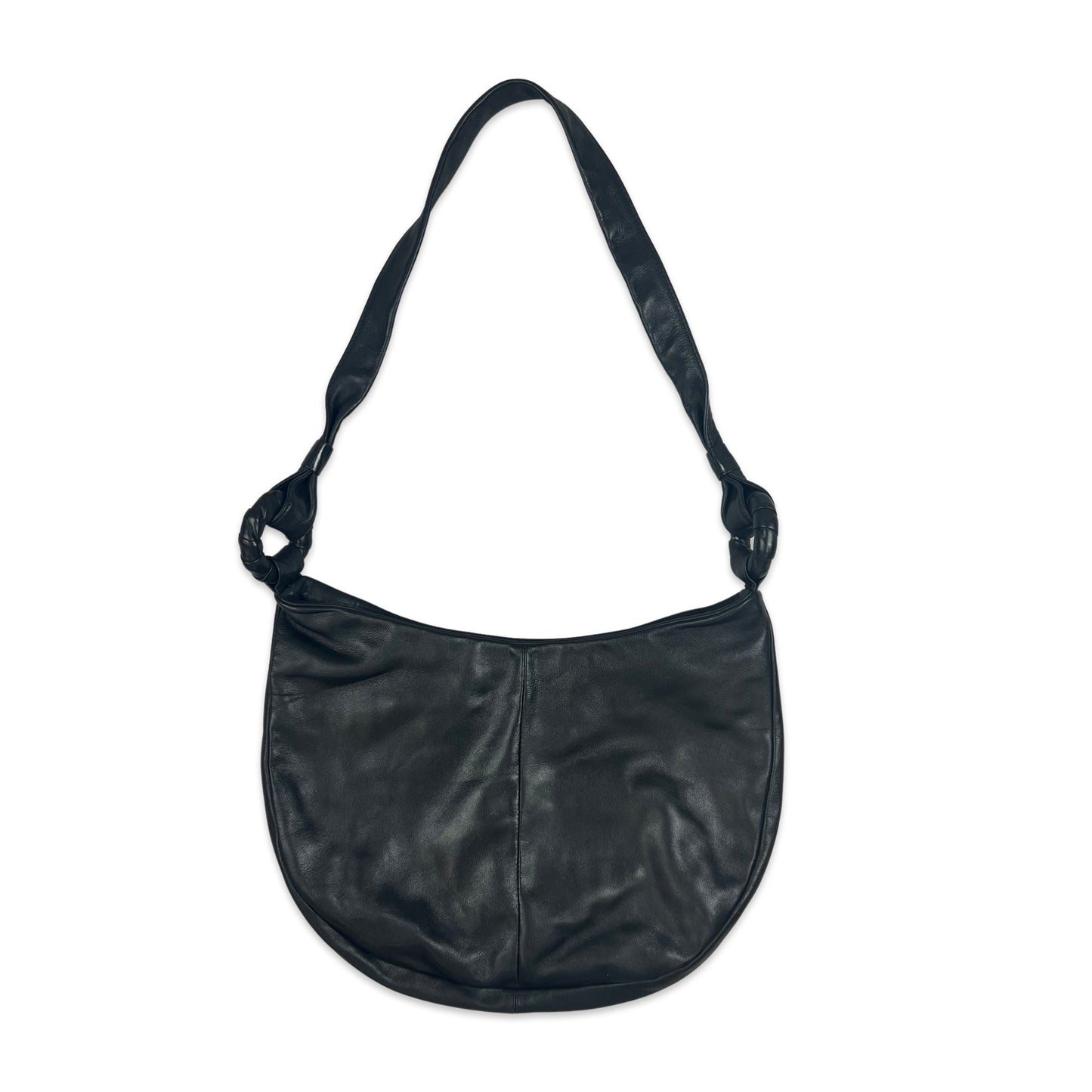 90s Vintage Hobo Leather Handbag Black