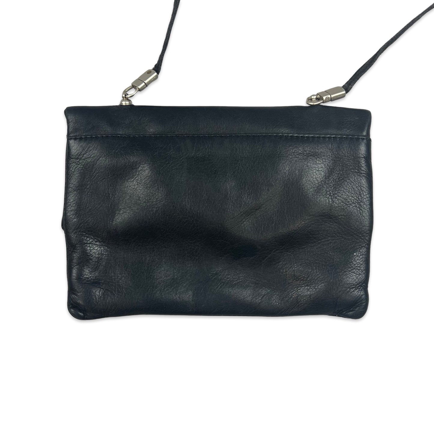 90s Vintage Crossbody Leather Handbag Black Silver