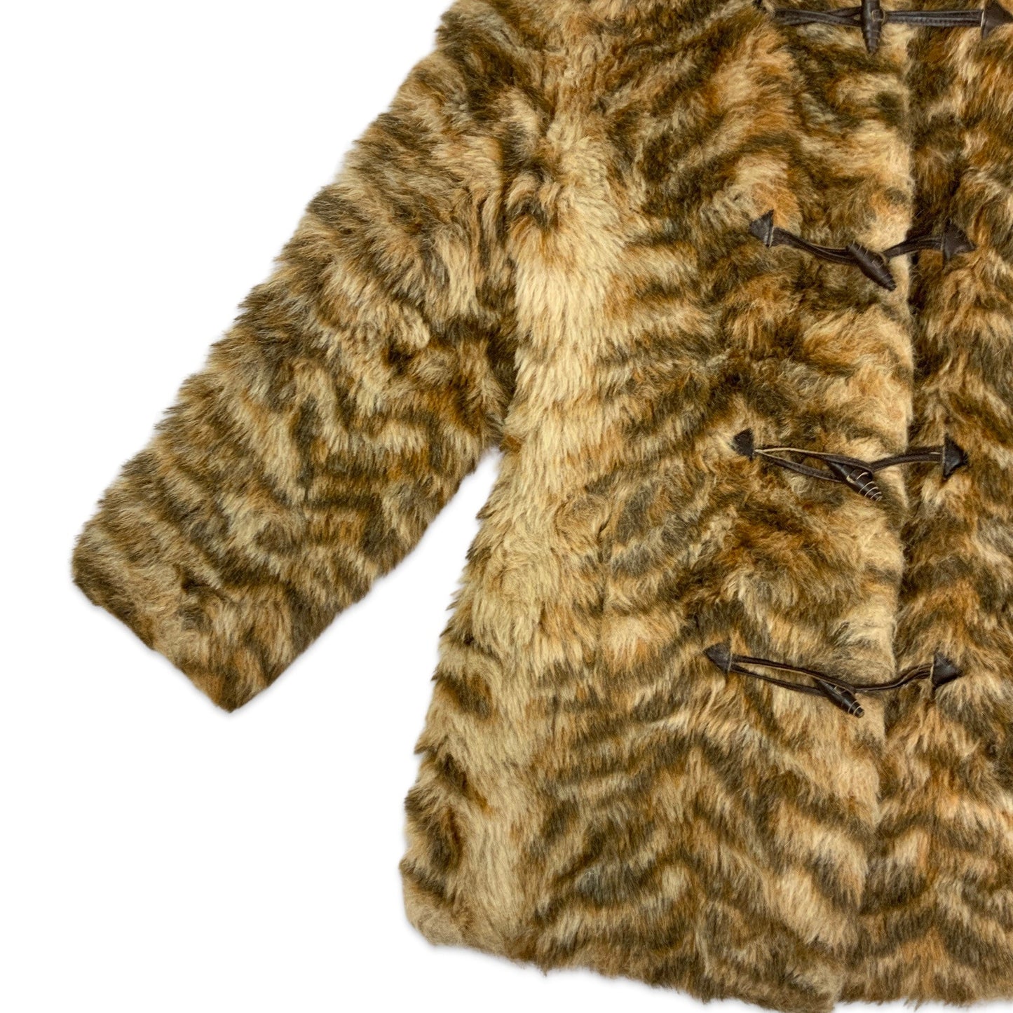 Vintage Y2K Animal Print Faux Fur Coat Orange Brown Cream 8 10 12