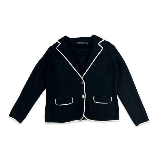 Vintage Ralph Lauren Knit Blazer Jacket Black White 12 14 16