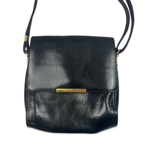 Vintage 80s C&A Black Gold Leather Crossbody Handbag