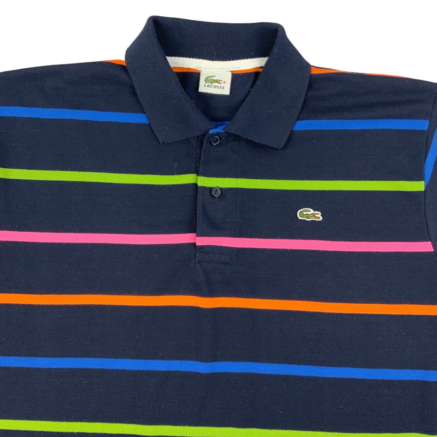Lacoste Navy Multicolour Stripe Polo Shirt M L