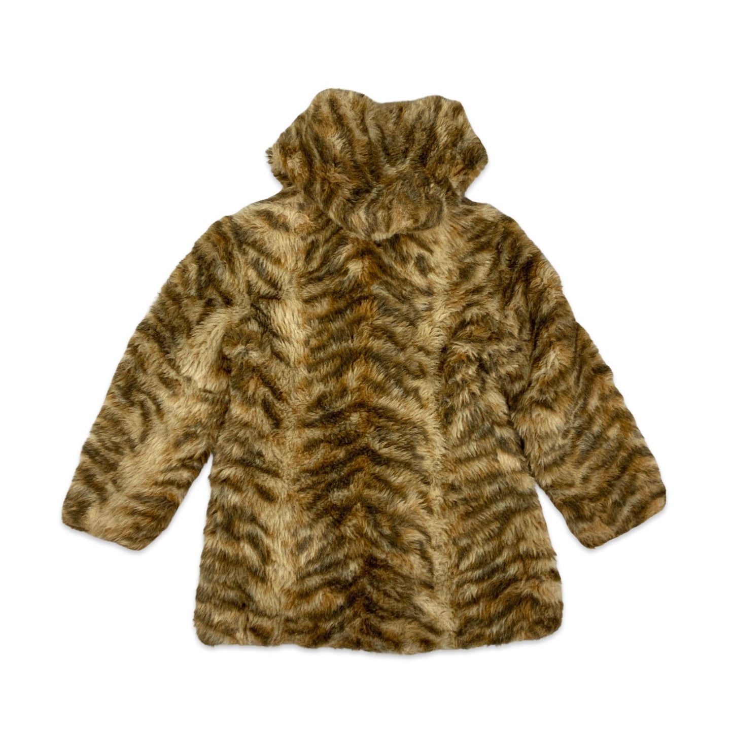 Vintage Y2K Animal Print Faux Fur Coat Orange Brown Cream 8 10 12
