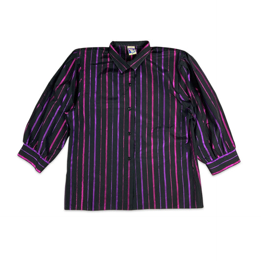 Vintage 80s Yessica Purple and Black Lurex Blouse 18