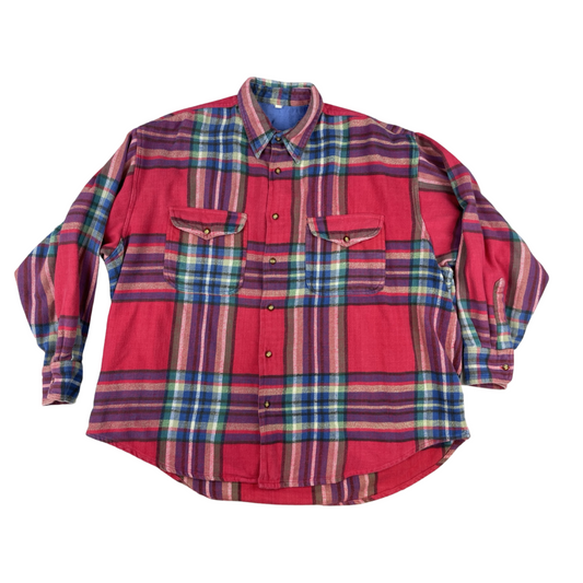Vintage Red Plaid Heavy Flannel Shirt 4XL