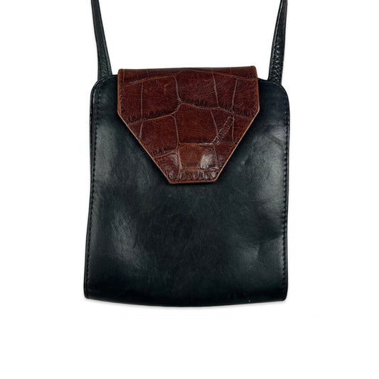 Vintage Black Brown Crossbody Leather Handbag