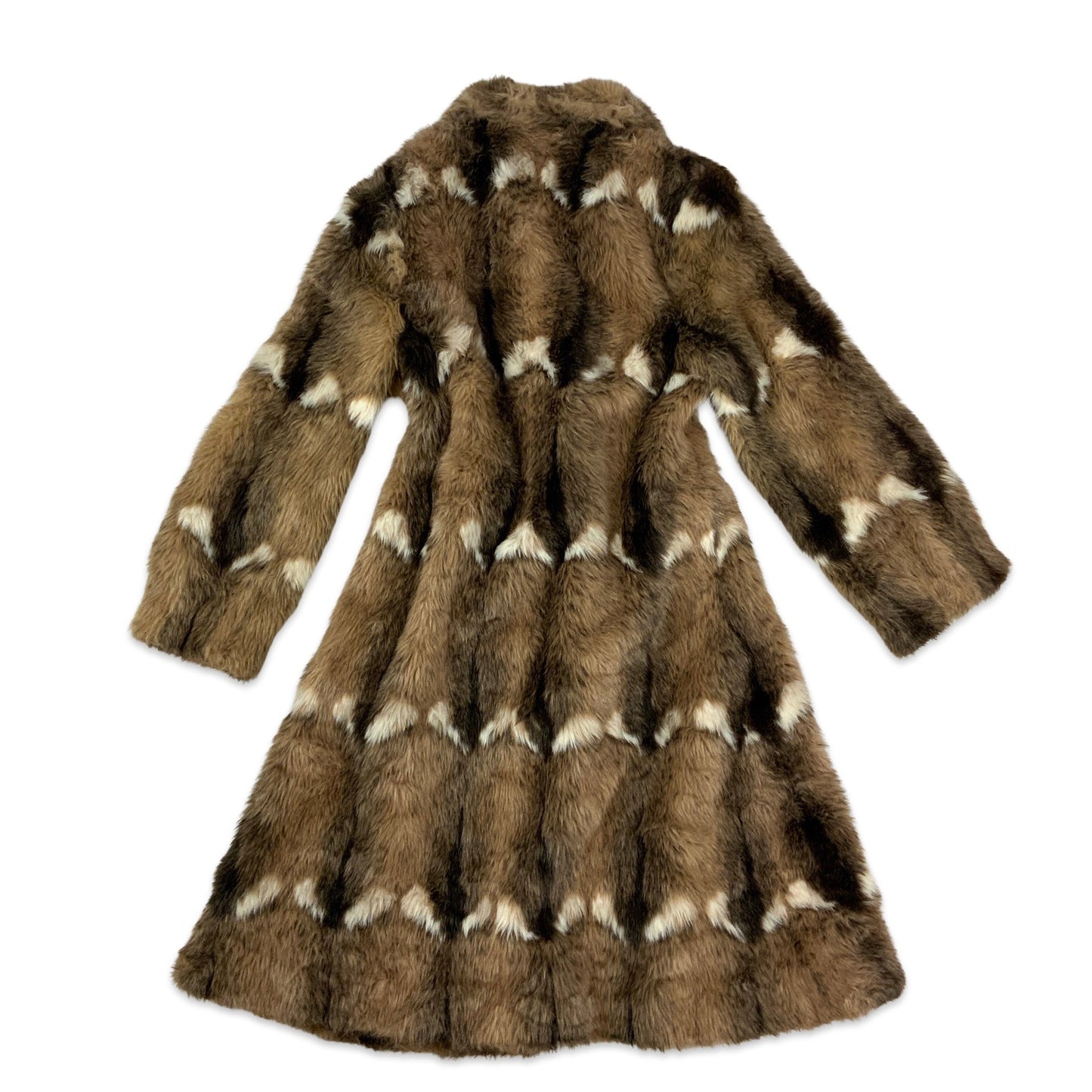 Vintage 70s Brown Cream Animal Print Faux Fur Coat 8 10