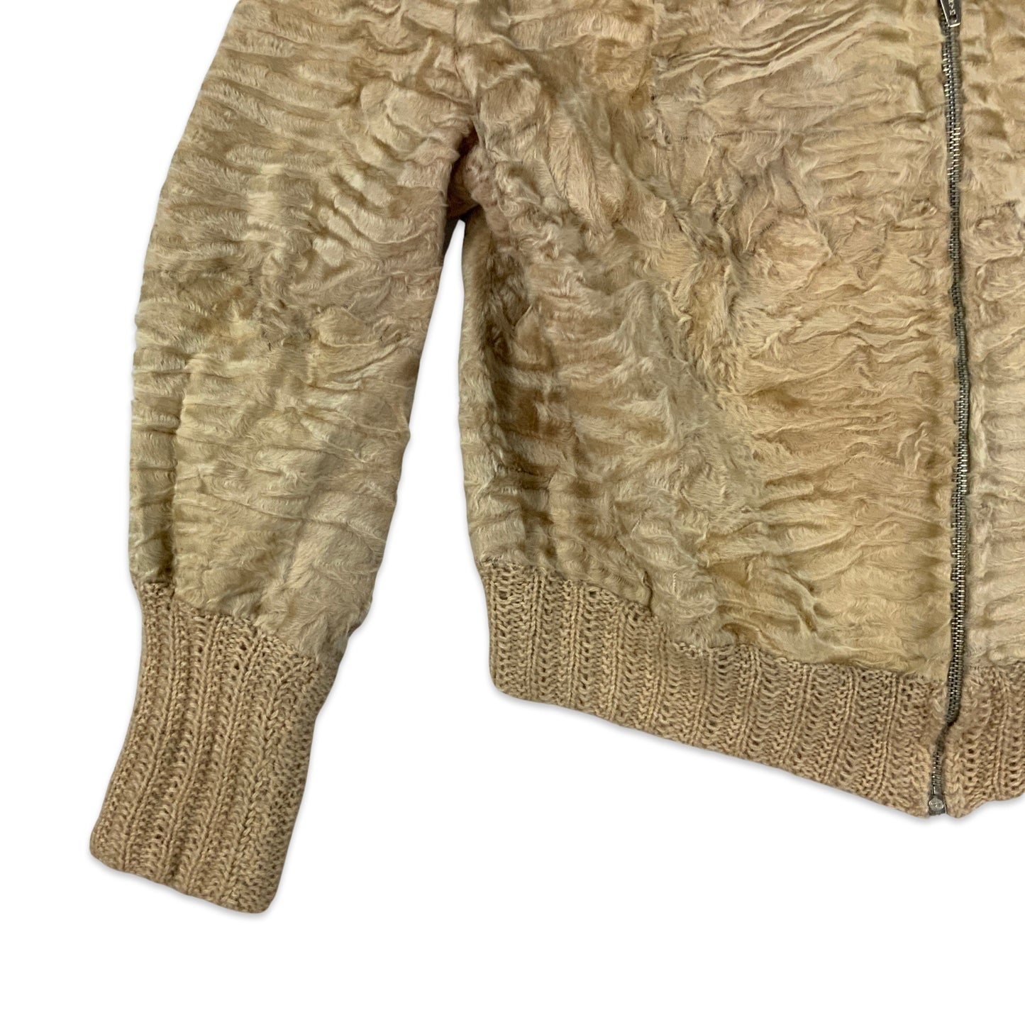 Vintage 90s Y2K Beige Brown Faux Fur Knit Bomber Jacket 8 10