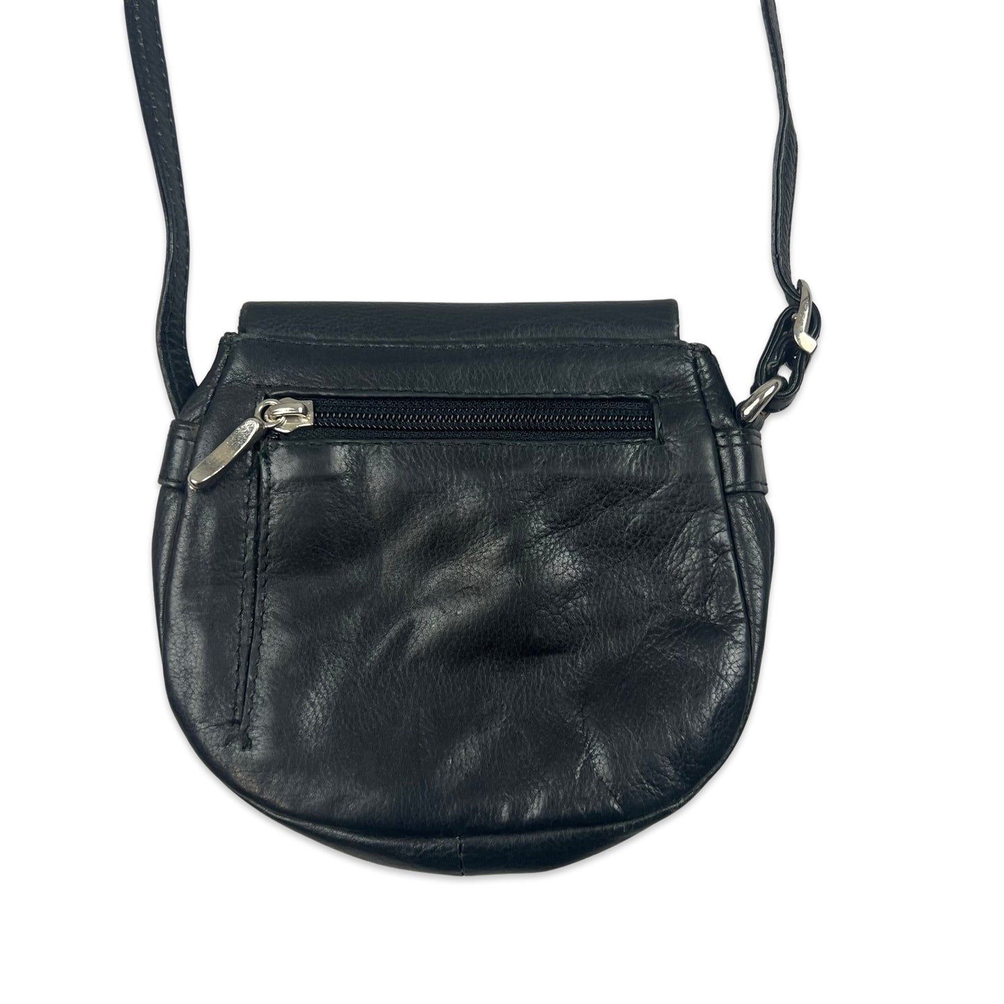 Vintage 90s Y2K Black Silver Leather Mini Saddle Handbag