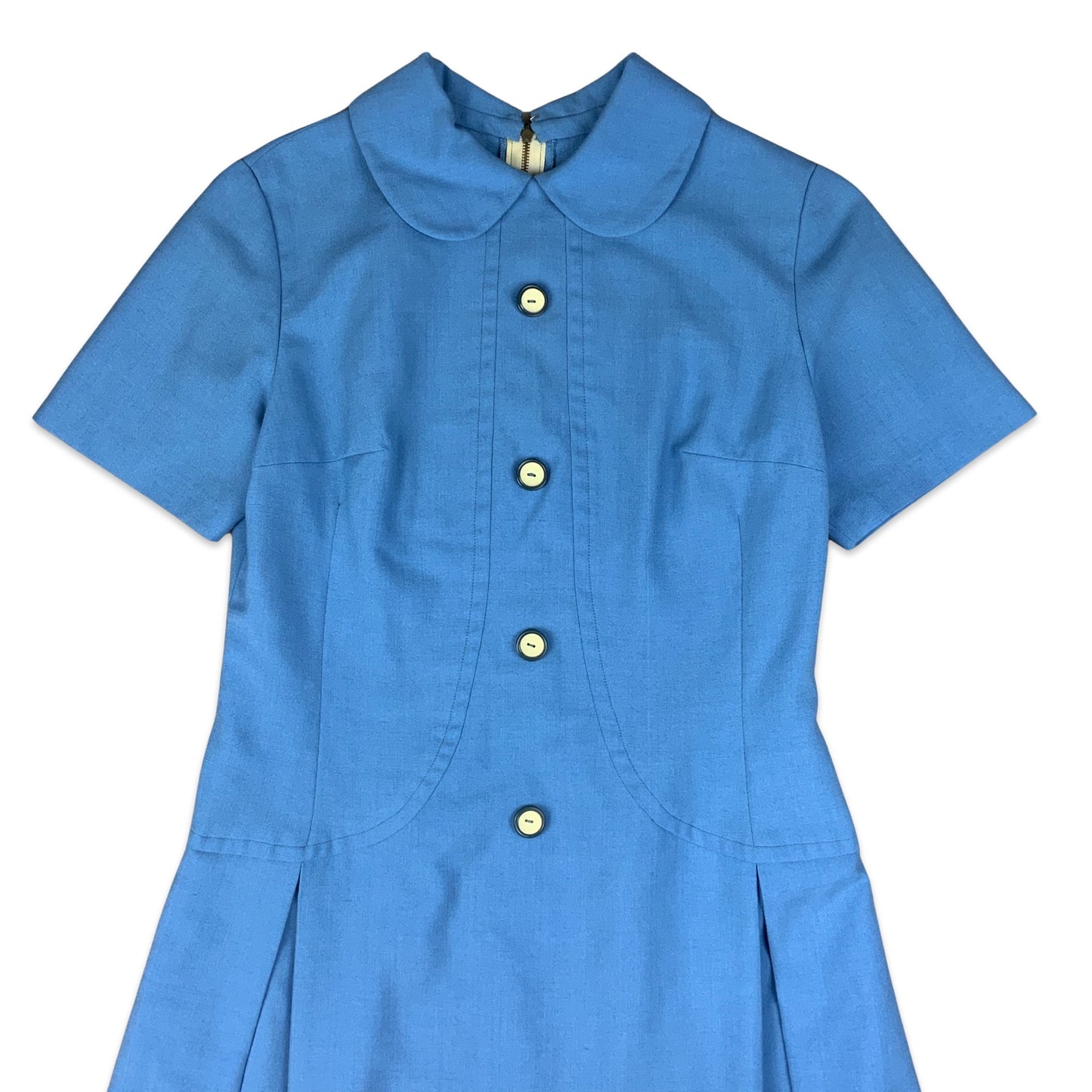 Vintage 60s Blue A Line Dress with Peter Pan Collar 10 12