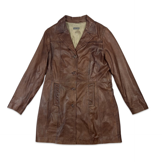 Vintage 90s Midi Leather Jacket Brown 12 14 16