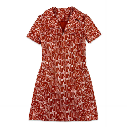 70s Vintage Orange Patterned Mini Dress 10