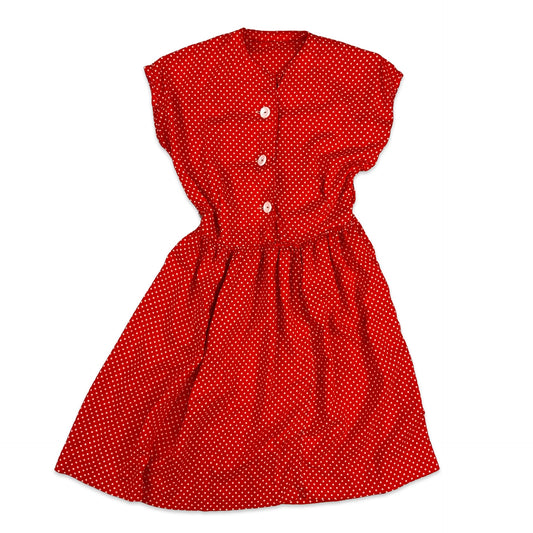 Vintage 70s 80s Polka Dot Skater Dress Red White 8 10
