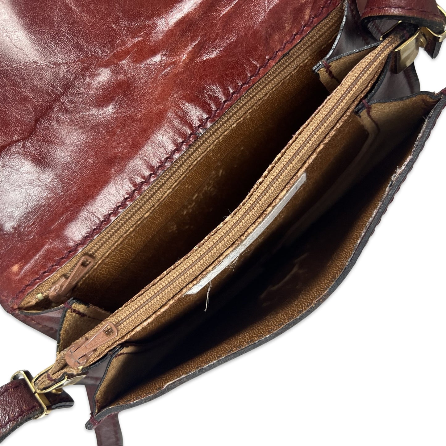 Vintage 70s Burgundy Leather Saddle Bag
