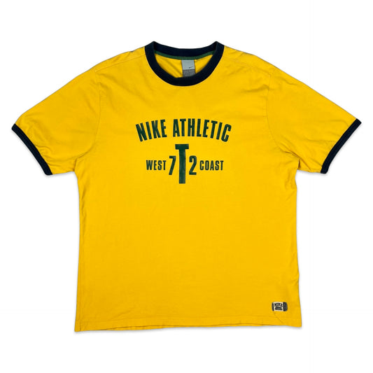 00's Nike Yellow & Navy Ringer Spell Out Tee L XL