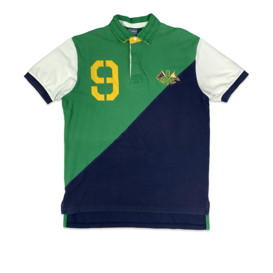 Vintage 00s Ralph Lauren Green Navy & Yellow "9" Polo Shirt L XL