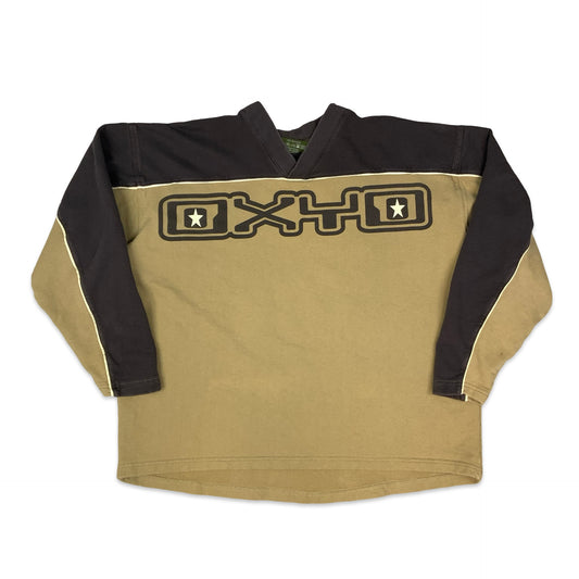 Vintage Y2K Brown & Beige "OXYO" V-neck Sweatshirt XXL
