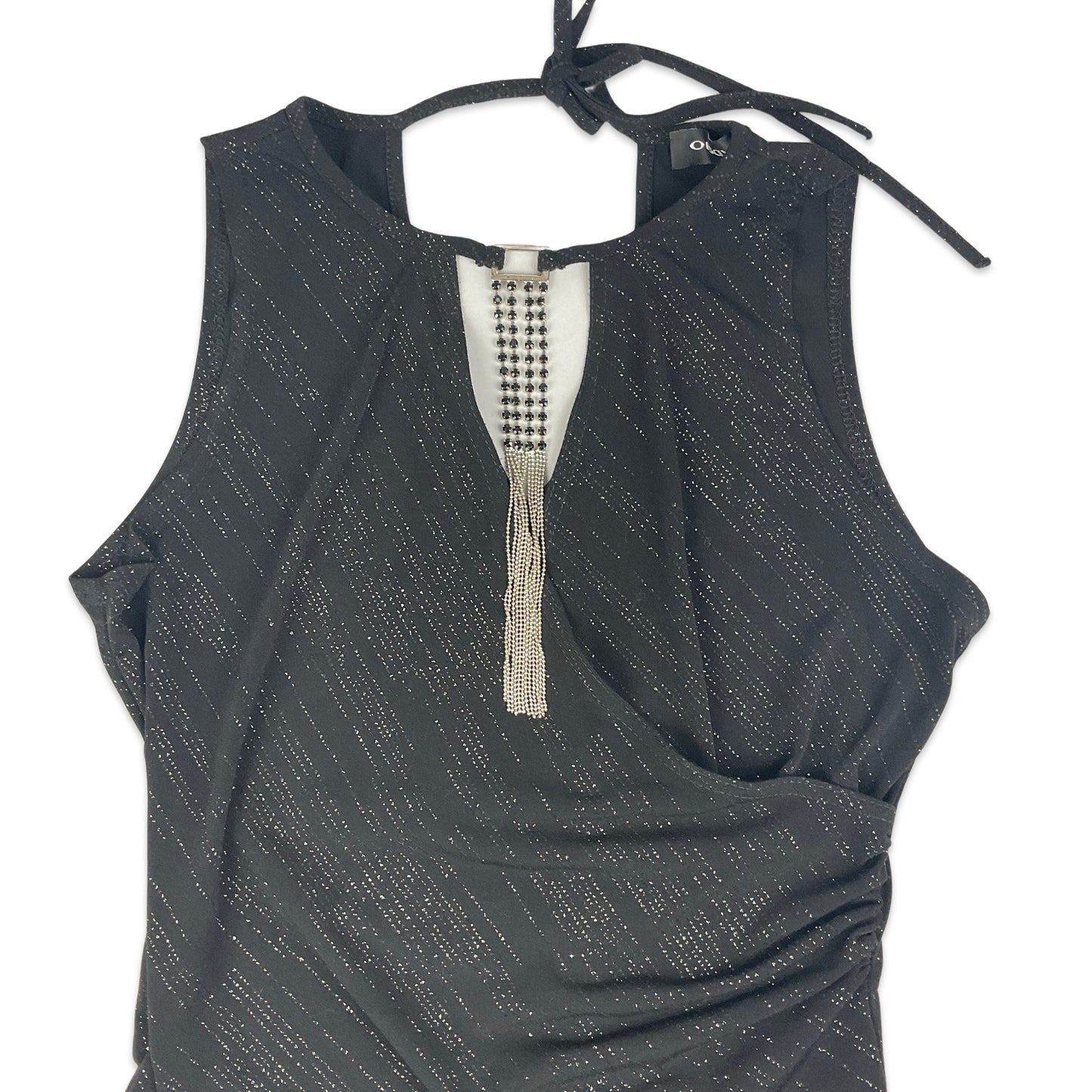 Y2K Black Sparkly Diamanté Chain Vest Top 6 8