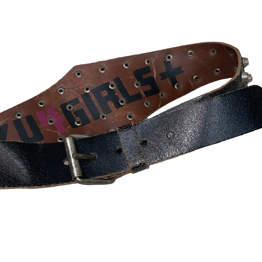 Vintage 00s ‘ZU4GIRLS+’ Black Leather Punk Silver Studded Statement Belt