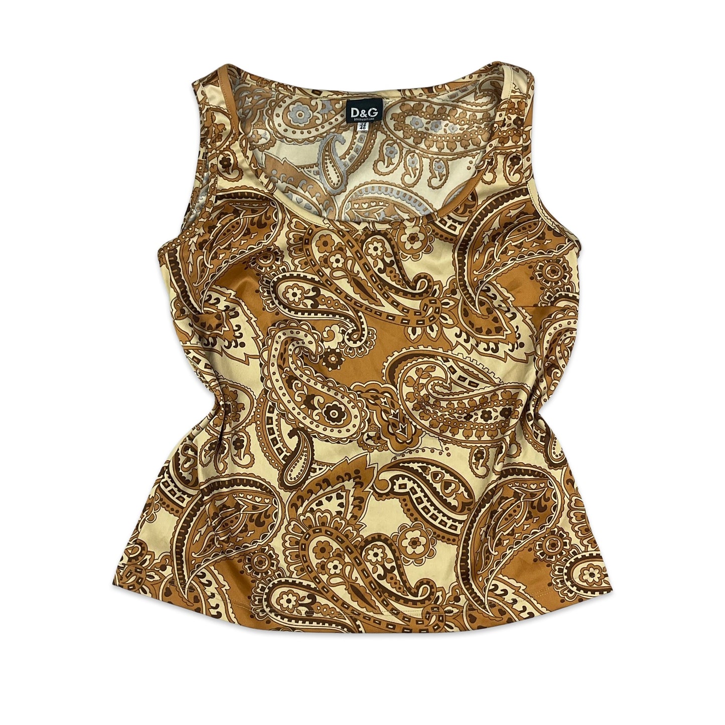 Vintage D&G Brown & Orange Paisley Vest Top 6 8 10