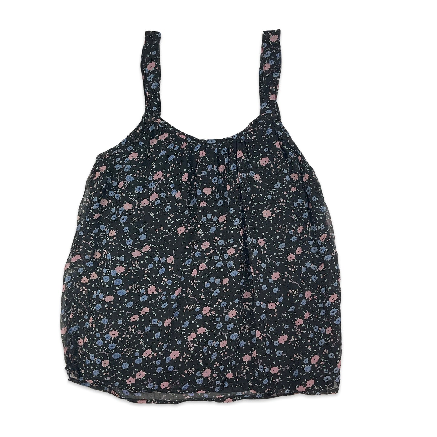 Vintage Black Pink & Blue Floral Vest Top 10 12 14