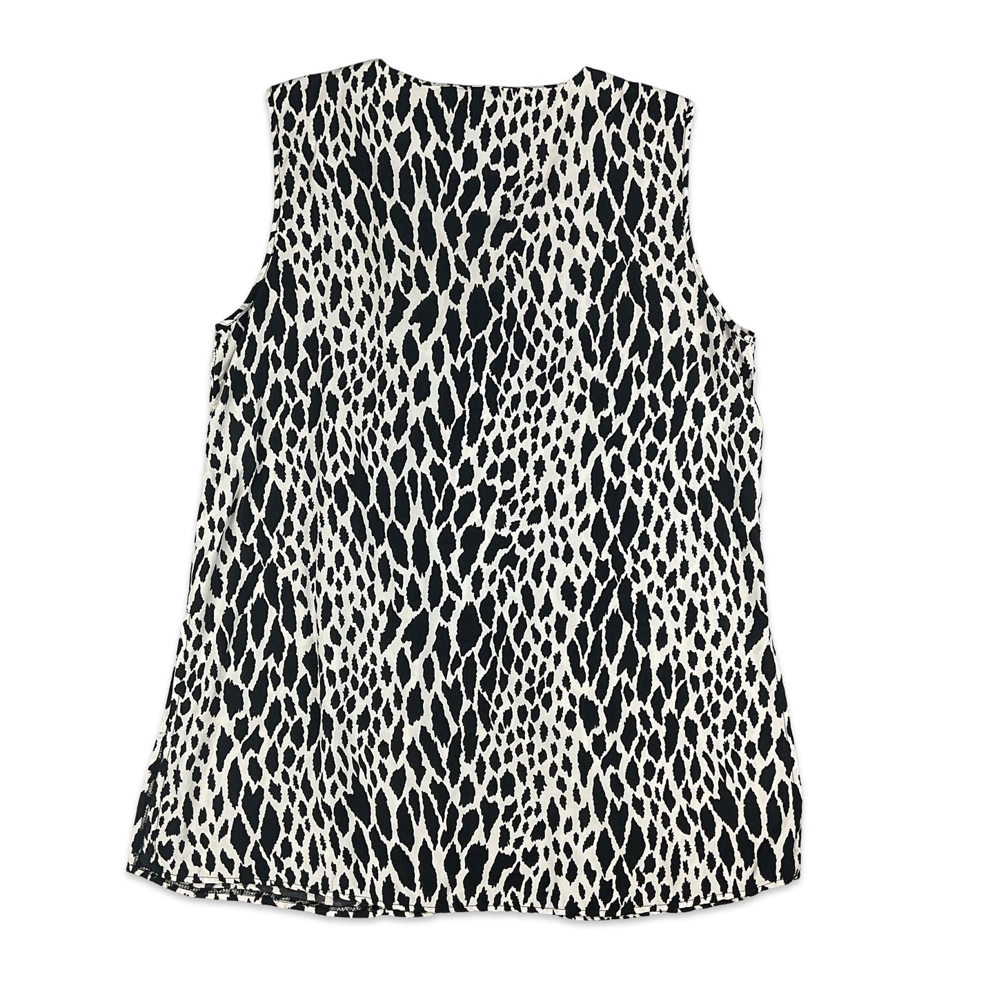 90s Black & White Animal Print Long Sleeveless Blouse 12 14 16