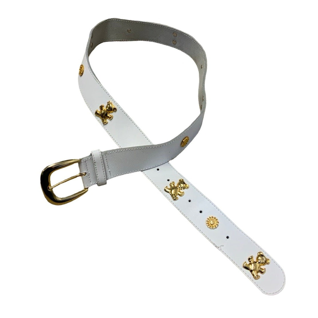 Vintage 90s Y2K White Genuine 'Ecth Leder' Leather Gold Bear Stud Belt