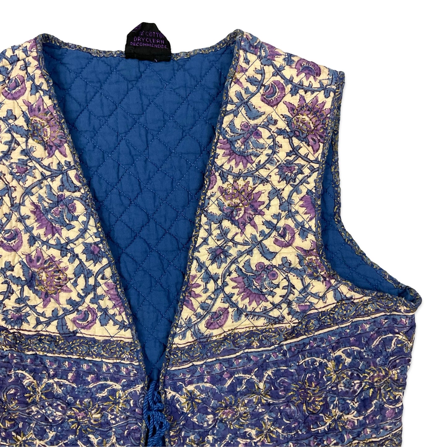 Vintage Beige & Purple Paisley Print Quilted Waistcoat 10