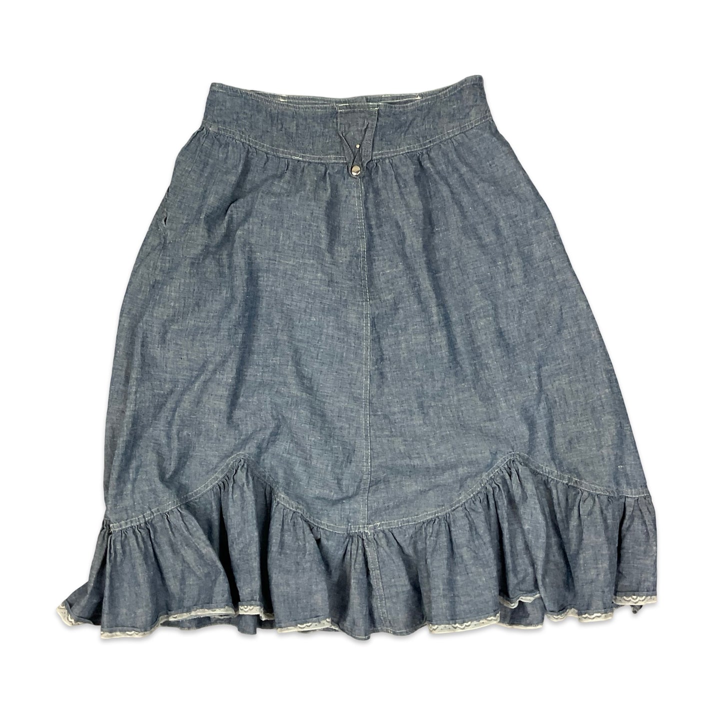 Vintage Blue Chambray Pleated Midi Skirt 10