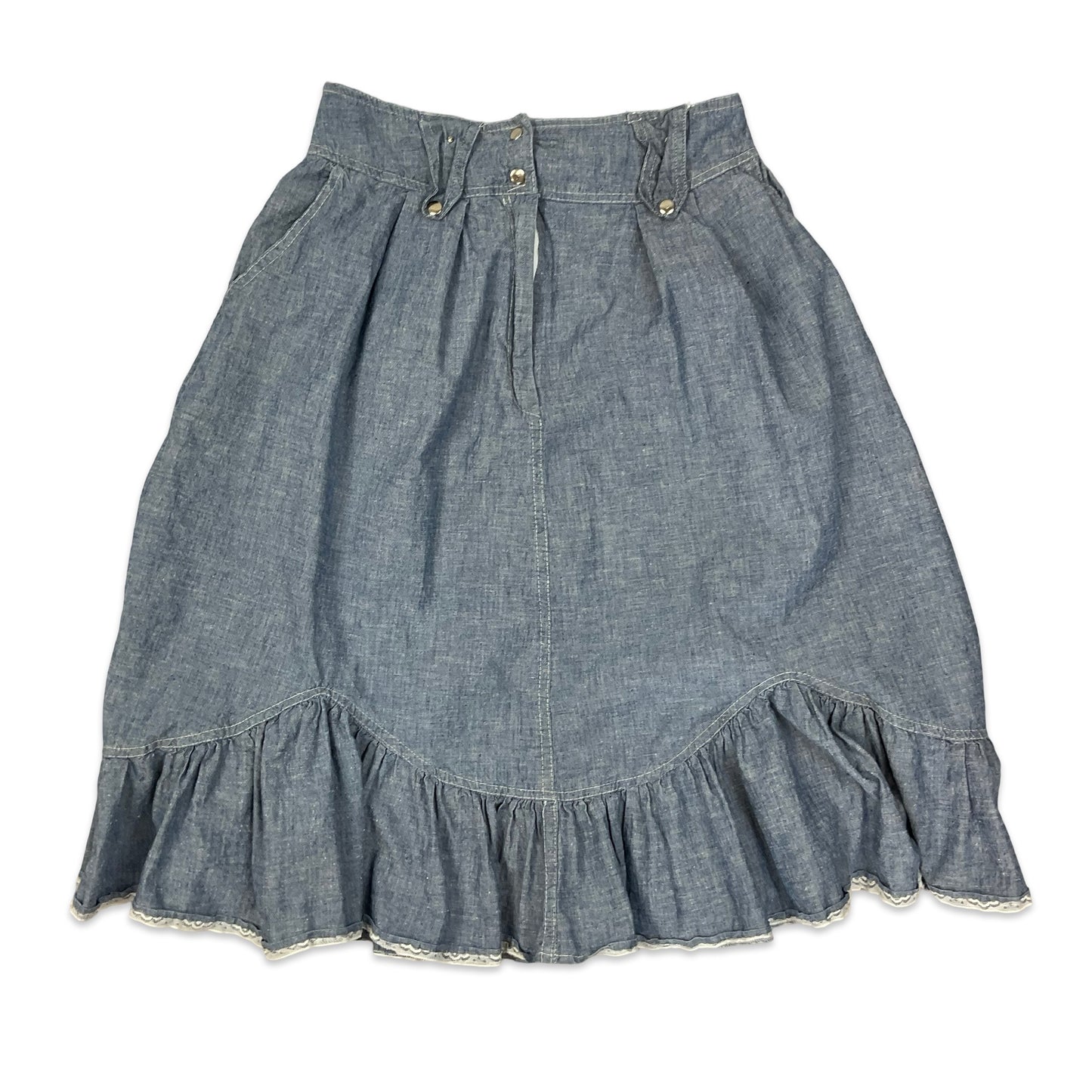 Vintage Blue Chambray Pleated Midi Skirt 10