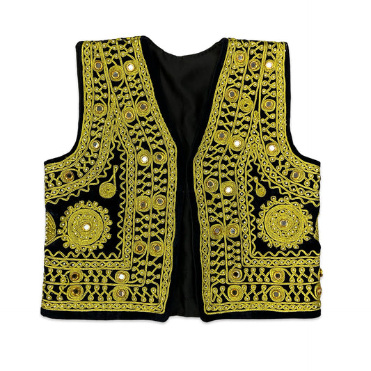 Vintage Black & Gold Velvet Embroidered Adorned Waistcoat 10