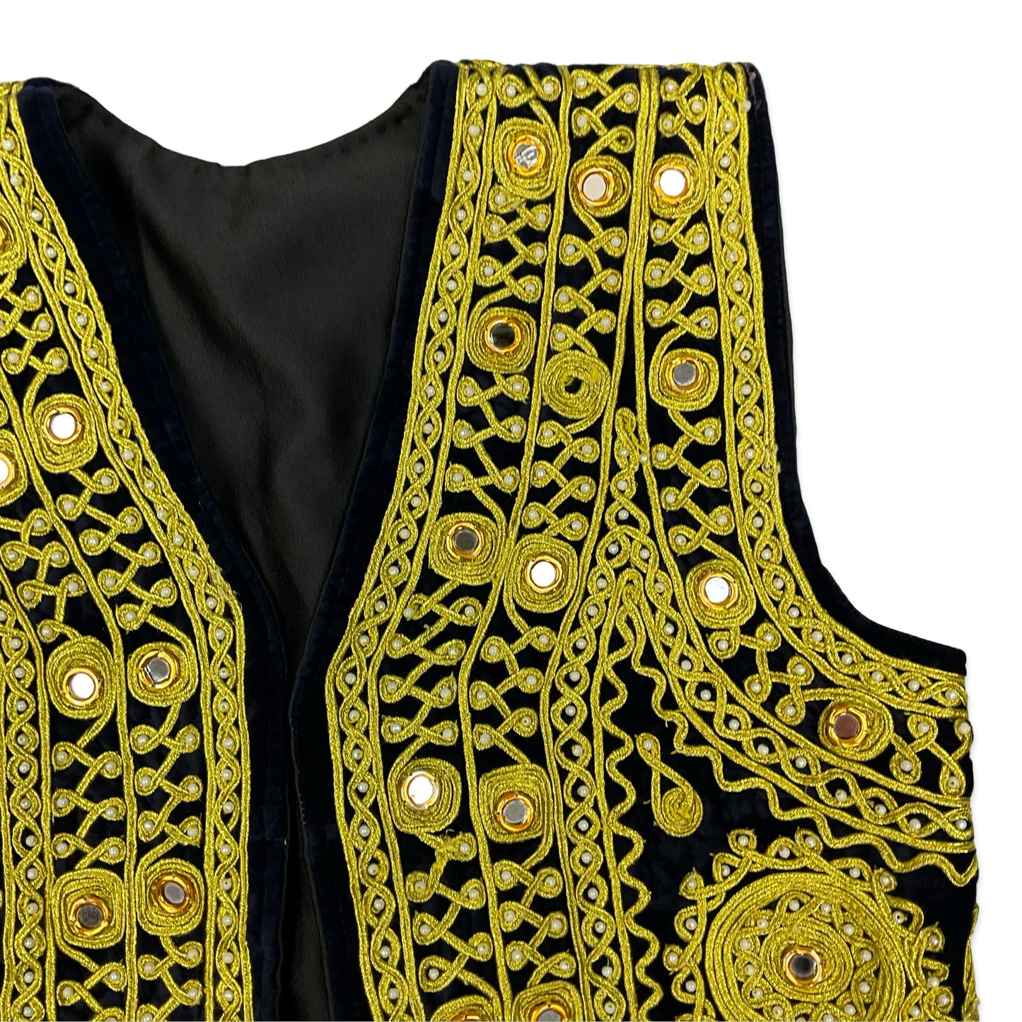 Vintage Black & Gold Velvet Embroidered Adorned Waistcoat 10