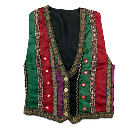 Vintage Red Green & Purple Striped Waistcoat 10