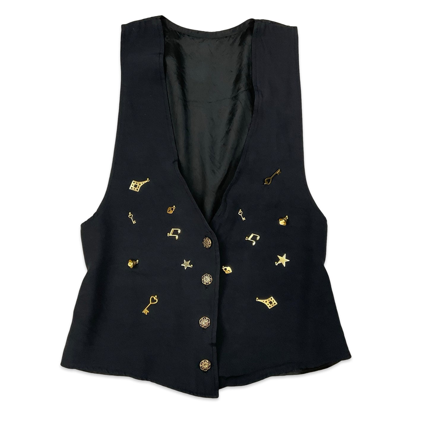 Vintage Black Waistcoat with Brass Adornments 14