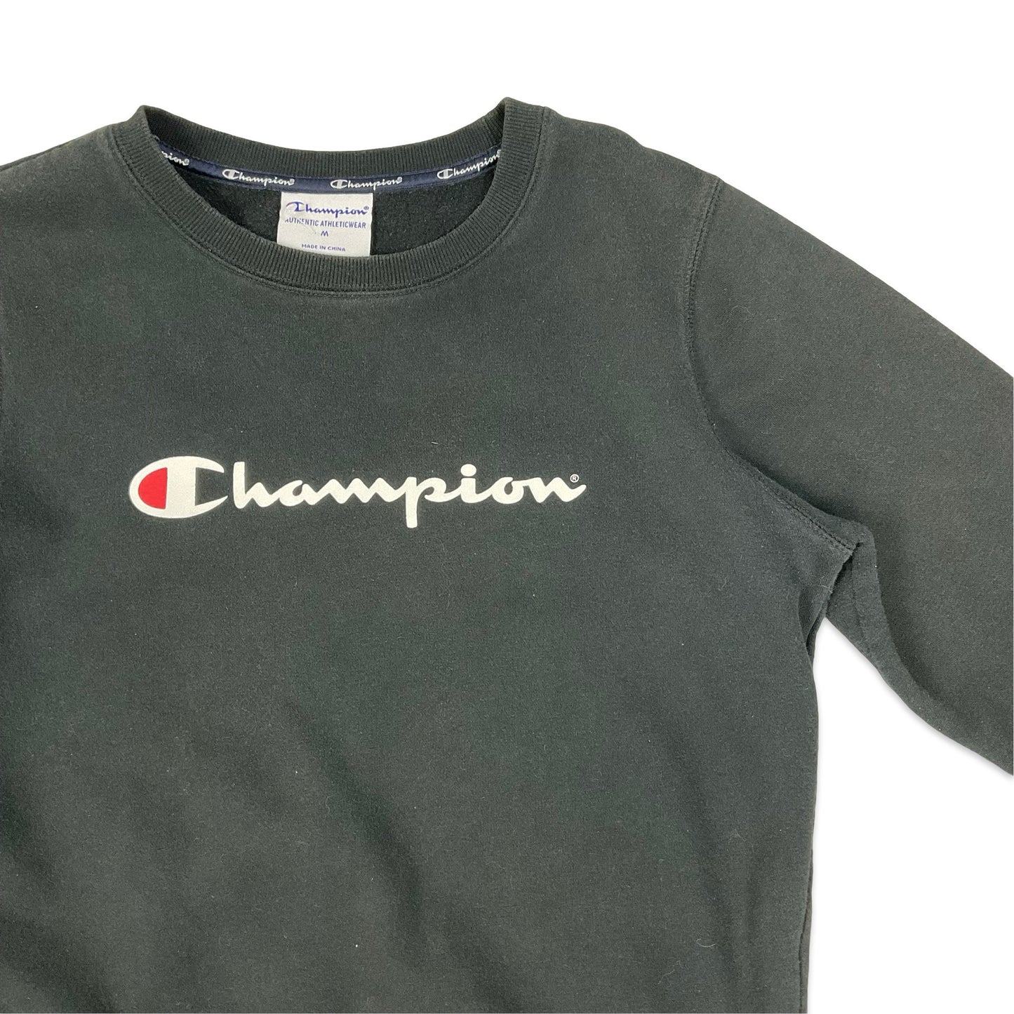 Champion Black Spell Out Crew Neck Sweatshirt M L