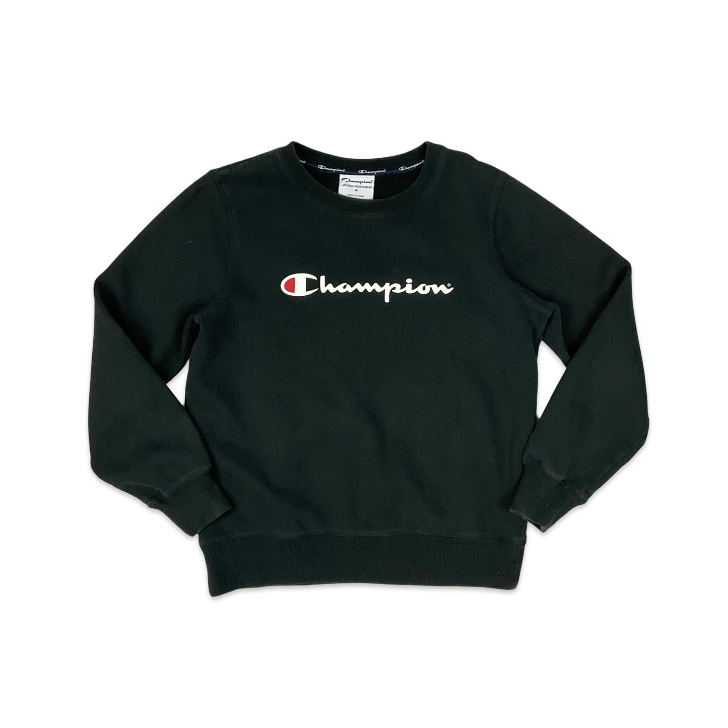 Champion Black Spell Out Crew Neck Sweatshirt M L