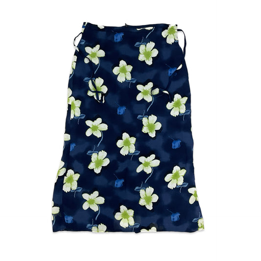 Navy Floral Print Midi Skirt 12