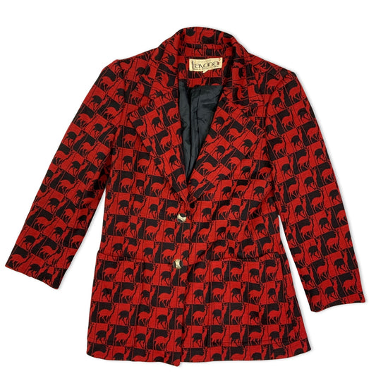 Vintage 90s Red and Black Deer Print Ladies' Blazer 6-8