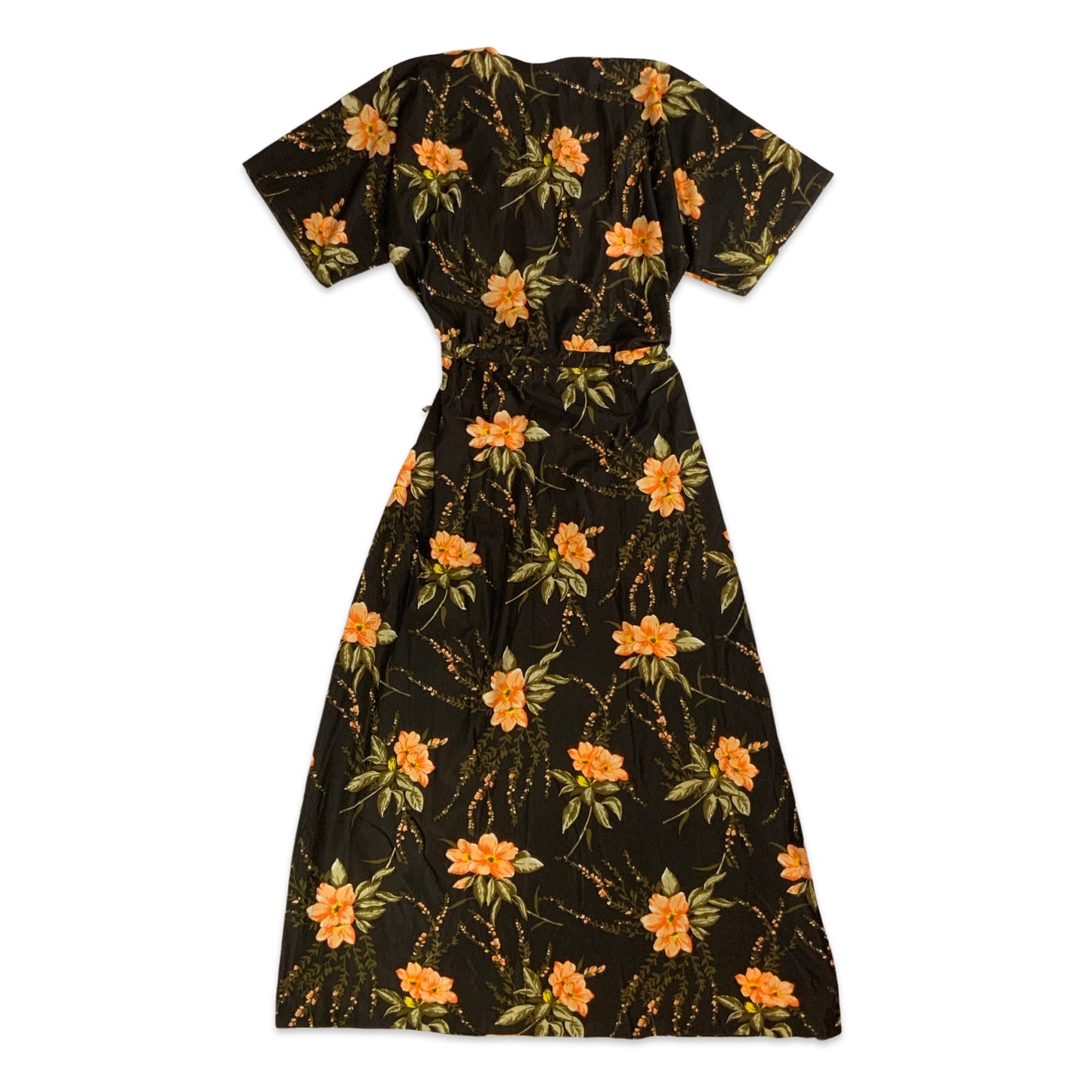 Vintage Brown & Orange Floral Maxi Dress 8 10 12 14