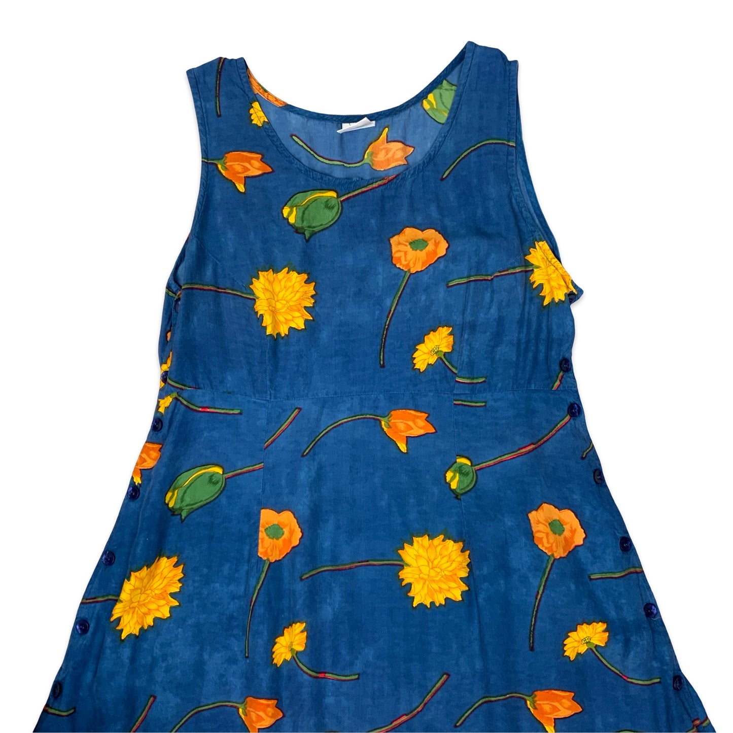 Vintage Blue & Orange Floral Sun Dress 16