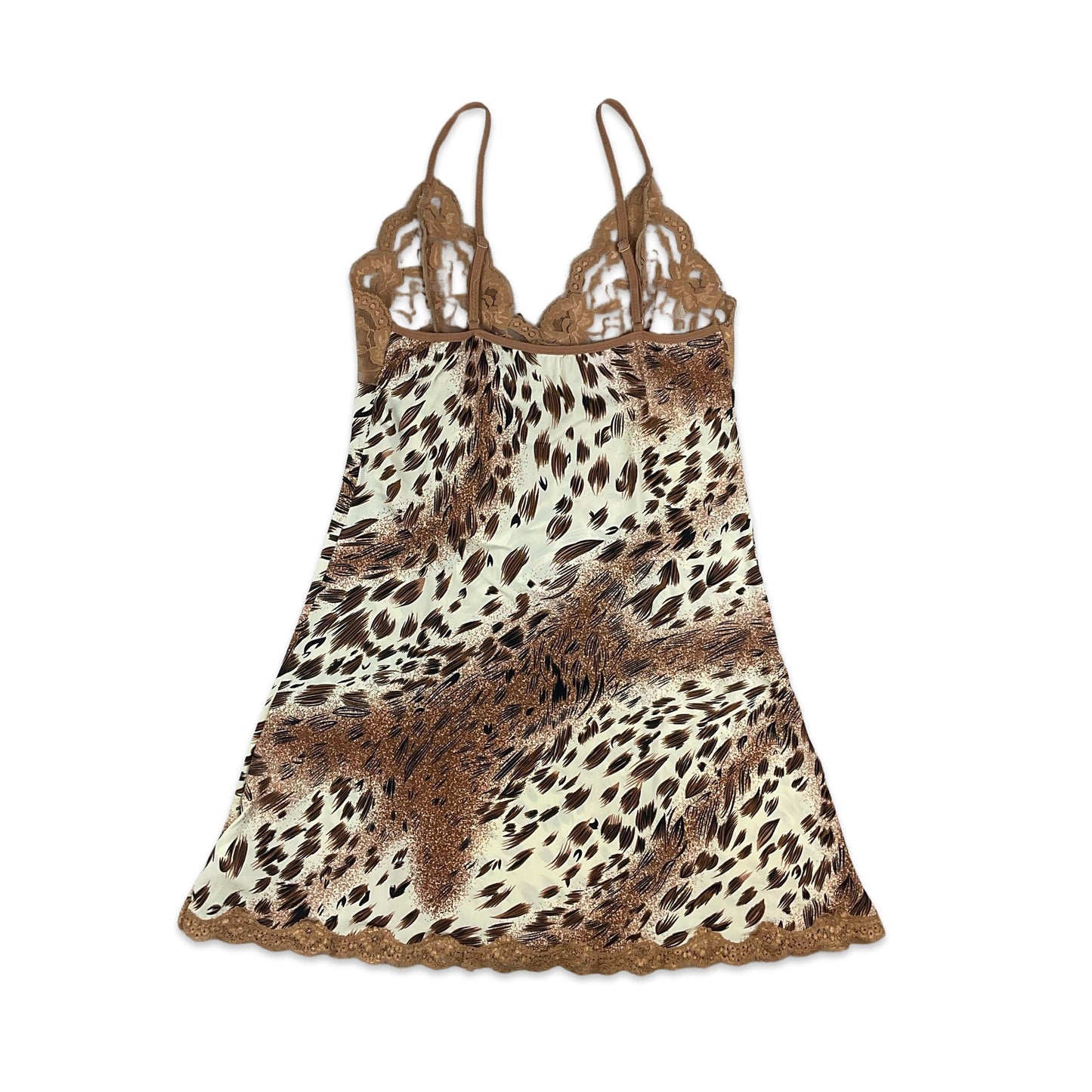 90s Y2K Brown & Cream Animal Print Mini Slip Dress 6 8