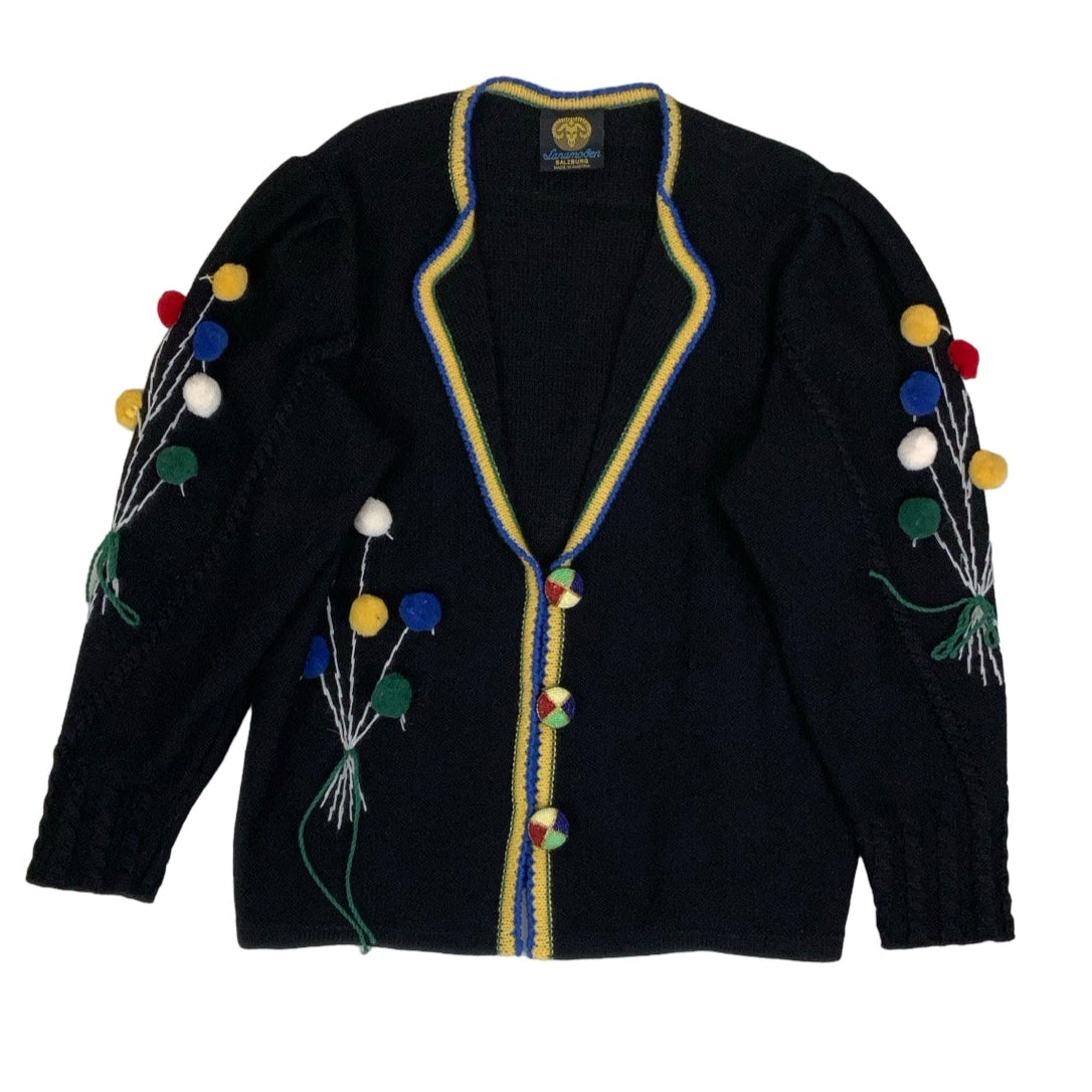 Vintage 80s ‘Lanamoden’ Beaded Embroidered Balloon Colourful Black Cardigan 16 18 L