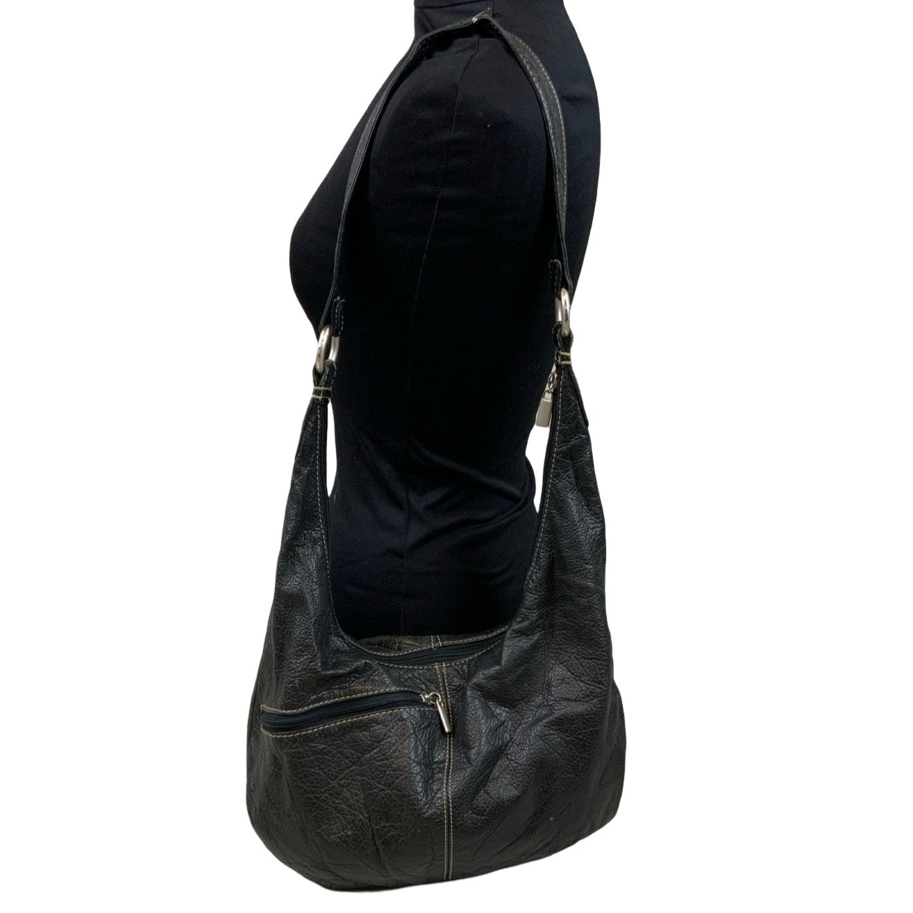 Vintage 90s ‘Maldi’ Black Leather Slouch Hobo Handbag