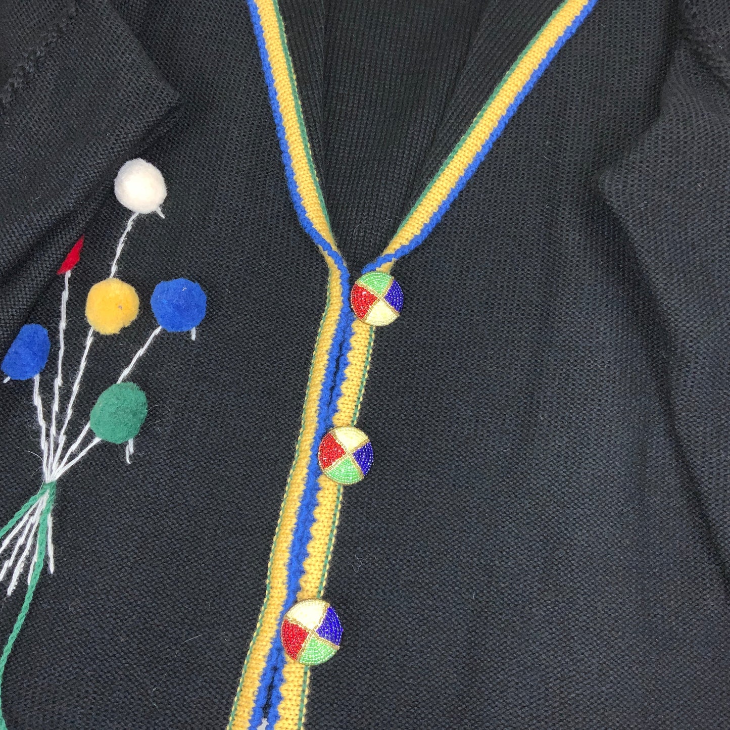 Vintage 80s ‘Lanamoden’ Beaded Embroidered Balloon Colourful Black Cardigan 16 18 L