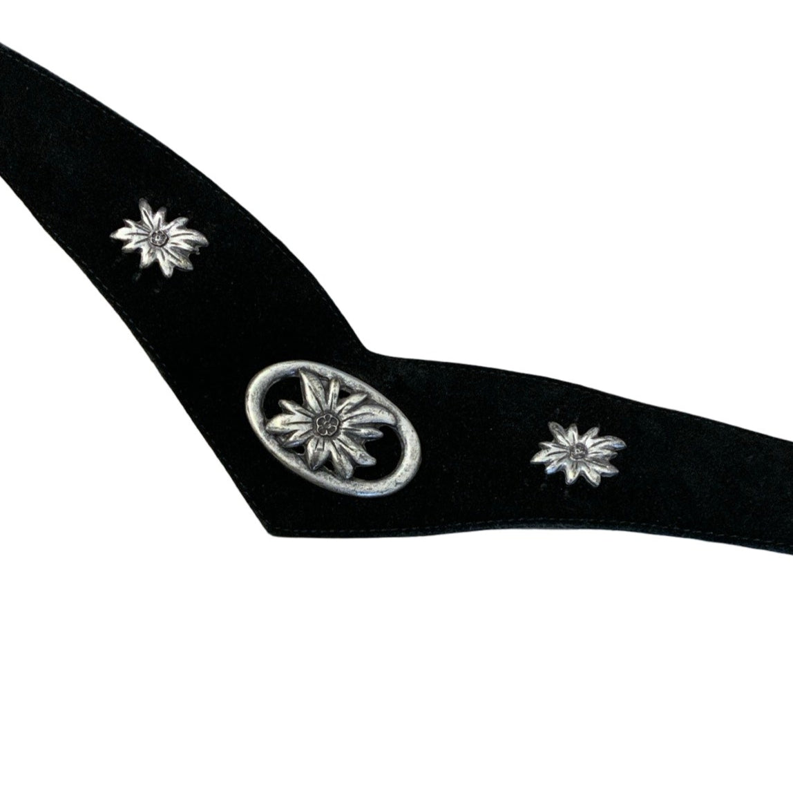 Vintage Black Suede Leather Western Silver Flower Stud Belt