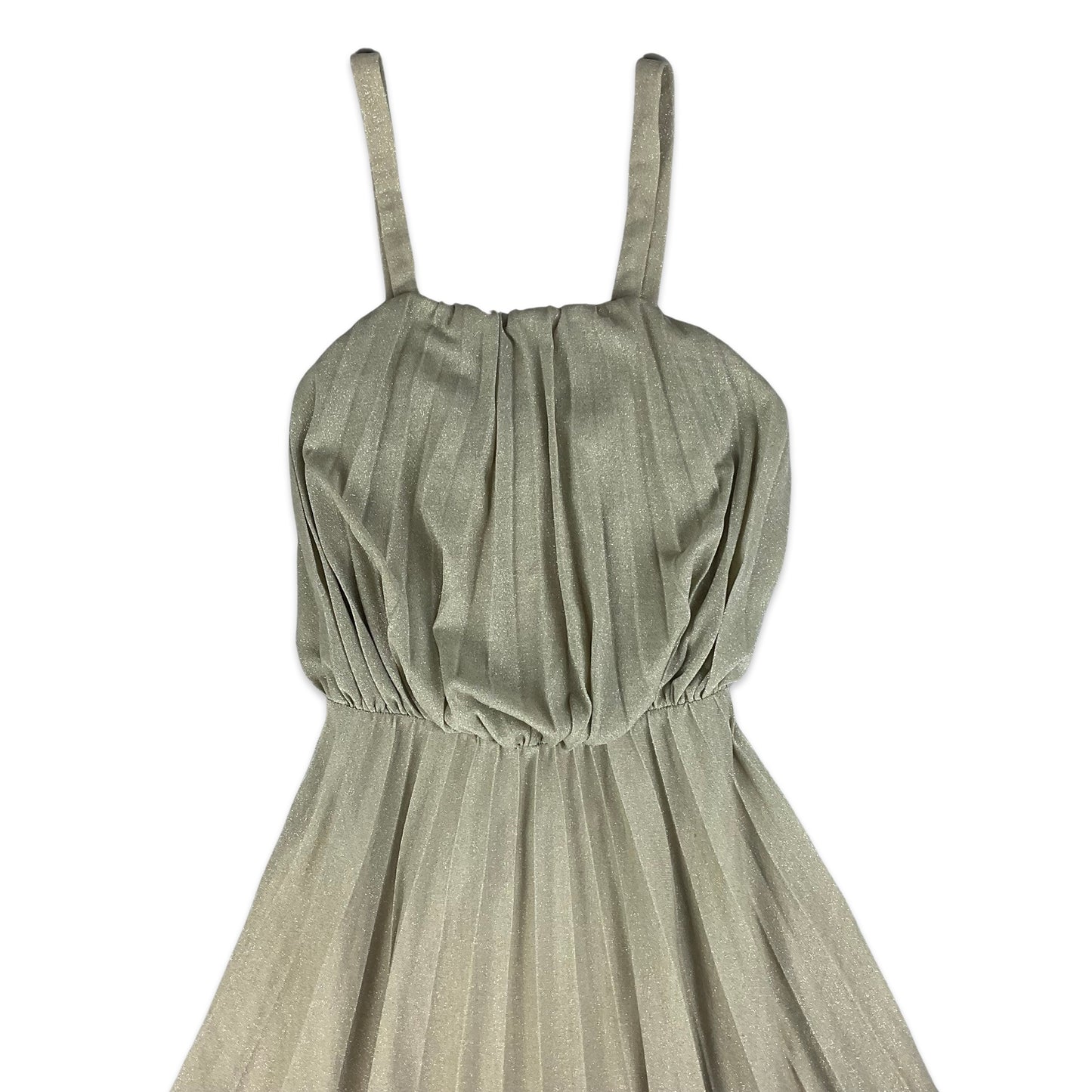 Vintage Champagne Gold & Silver Pleated Midi Dress 6 8 10