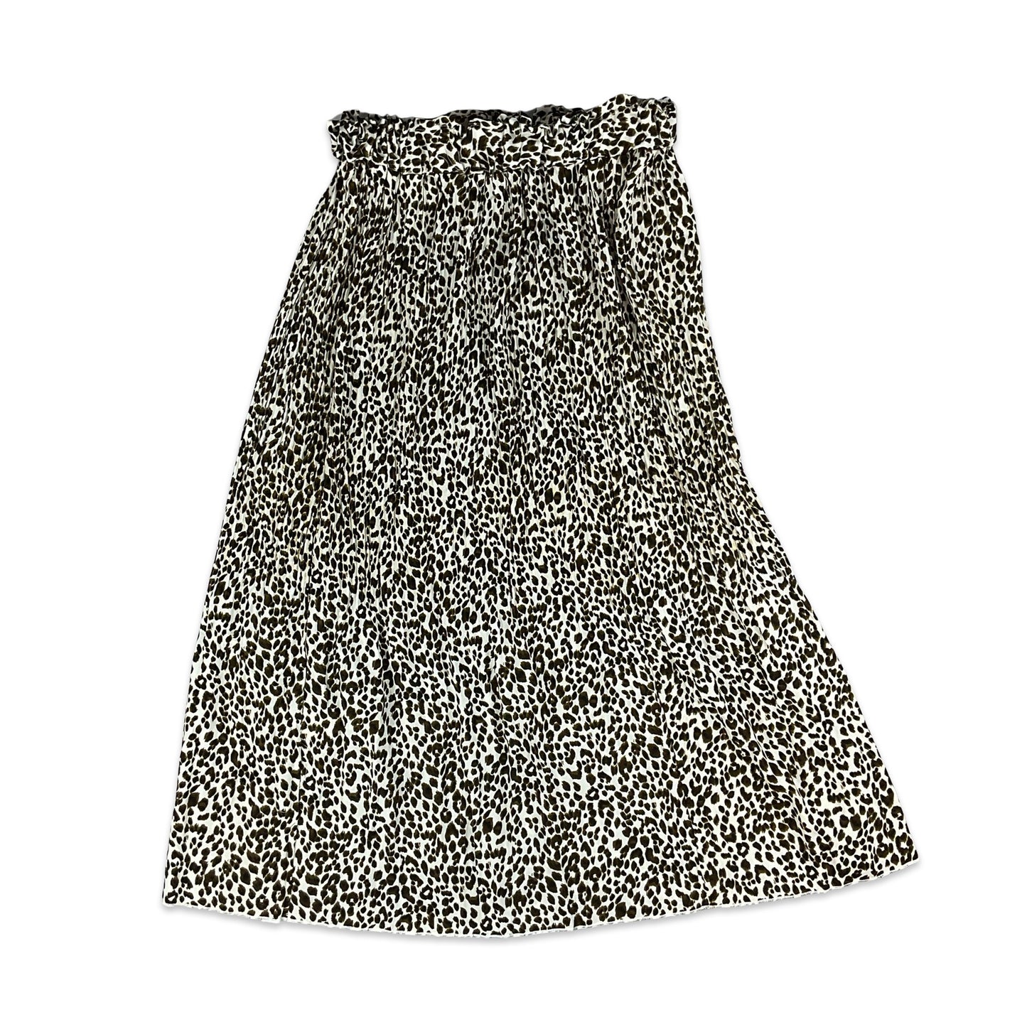 Vintage White & Brown Animal Print Pleated Midi Skirt