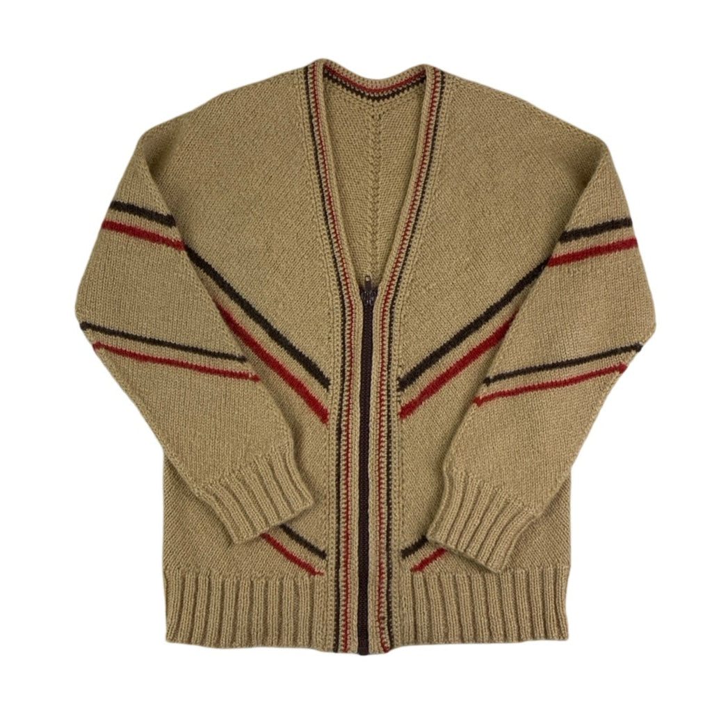 Vintage 70s Tan Zip-Up Cardigan S M 12 14